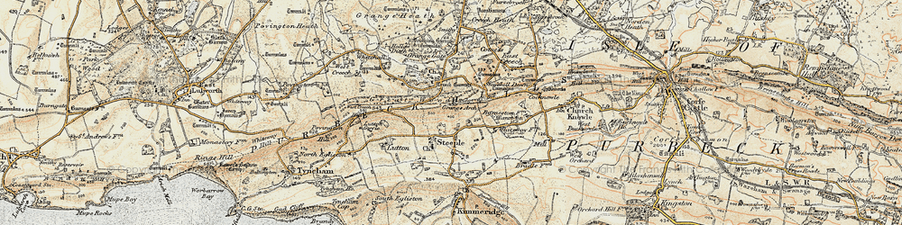 Old map of Purbeck Hills in 1899-1909