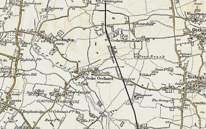 Old map of Stoke Orchard in 1899-1900