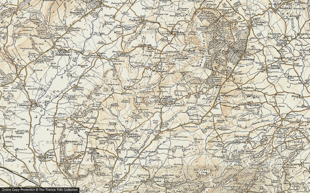 Old Map of Historic Map covering Bockleton Brook in 1901-1902