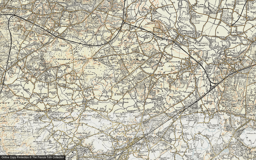 Old Map of Historic Map covering Fairoaks Airport in 1897-1909