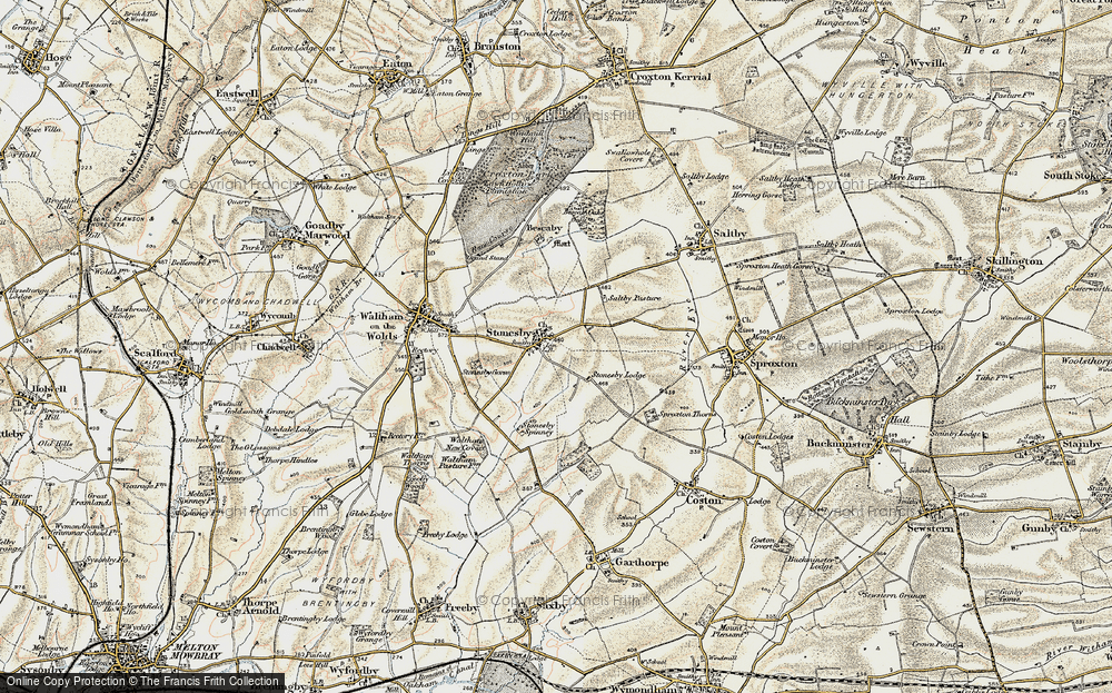 Old Map of Historic Map covering Stonesby Spinney in 1901-1903