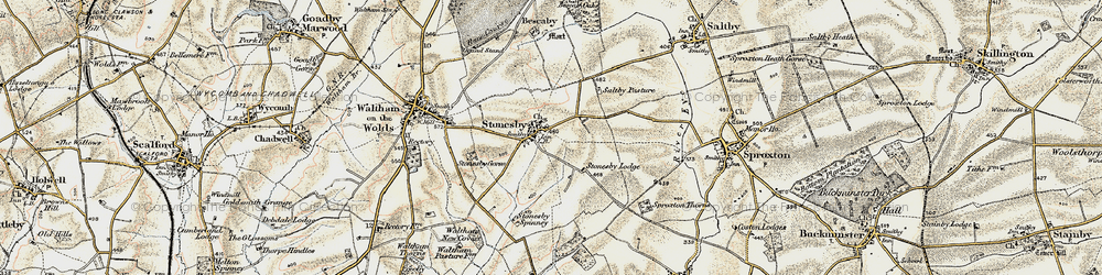 Old map of Stonesby Spinney in 1901-1903