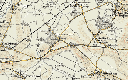 Old map of Stow cum Quy in 1899-1901