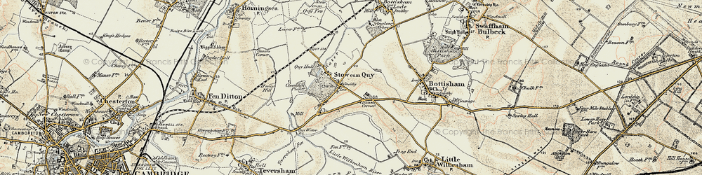 Old map of Stow cum Quy in 1899-1901