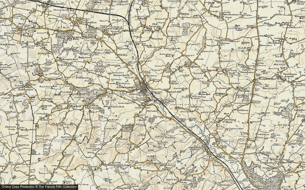 Old Map of Historic Map covering Creeting St Peter in 1899-1901