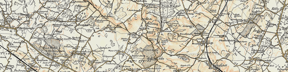Old map of Stowting in 1898-1899