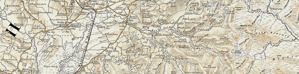 Old map of Afon Fflûr in 1901-1903