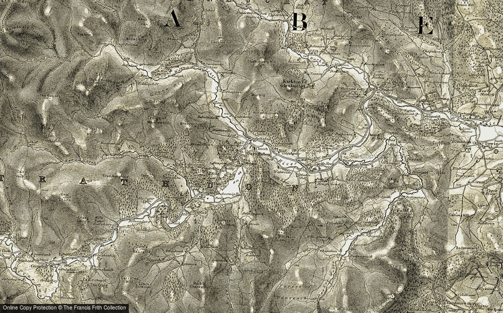 Old Map of Historic Map covering Tom a' Charraigh in 1908-1909