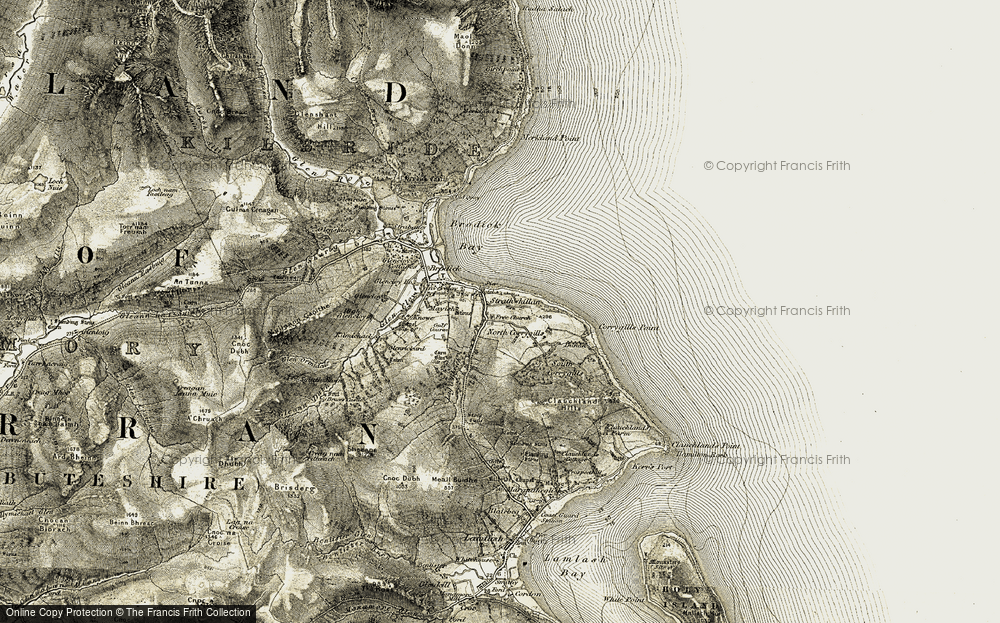 Old Map of Historic Map covering Brodick Bay in 1905-1906