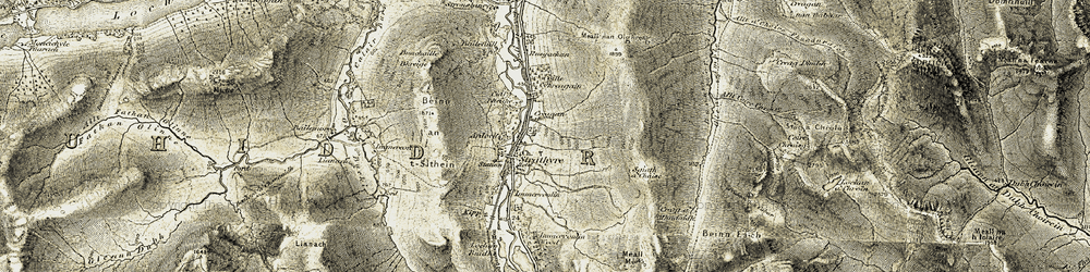 Old map of Burn of Ample in 1906-1907