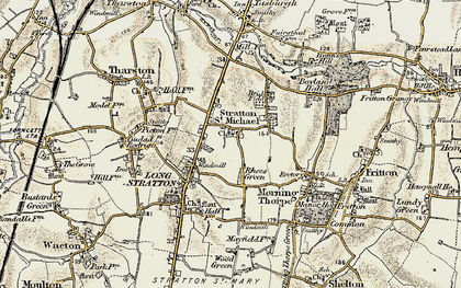 Old map of Stratton St Michael in 1901-1902