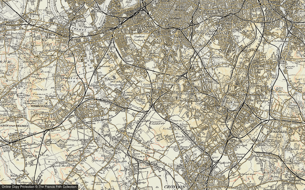 Old Map of Historic Map covering Tooting Bec Common in 1897-1902