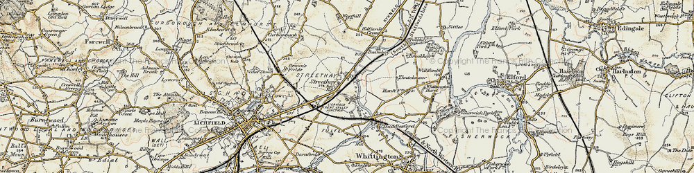 Old map of Streethay in 1902