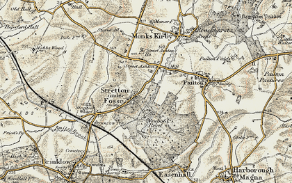 Old map of Stretton under Fosse in 1901-1902