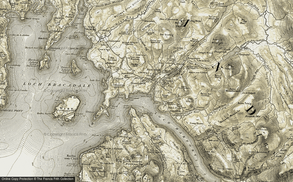 Old Map of Historic Map covering Bracadale Point in 1908-1909