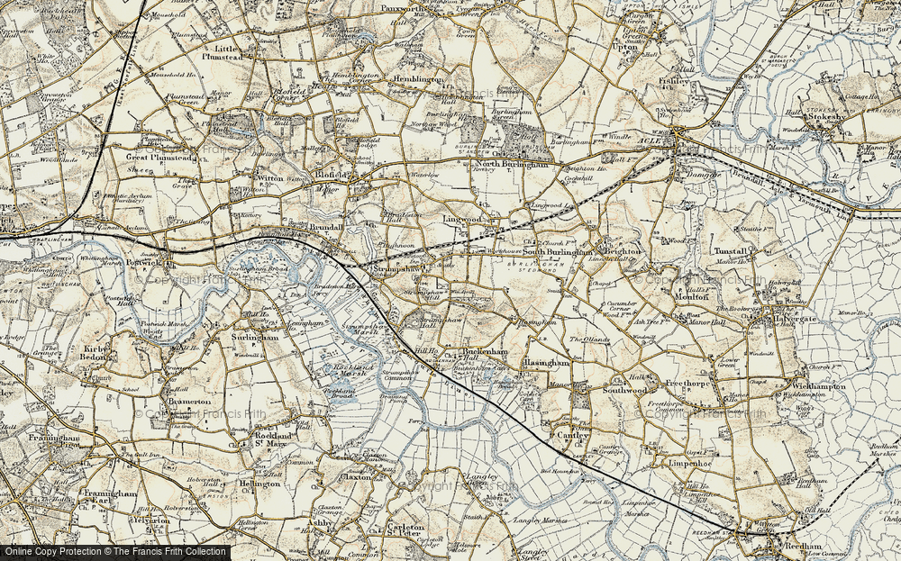 Old Map of Historic Map covering Braydeston Hall in 1901-1902