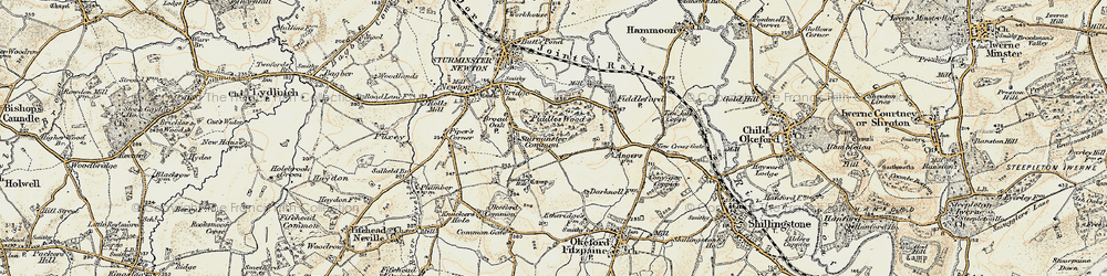 Old map of Sturminster Common in 1897-1909