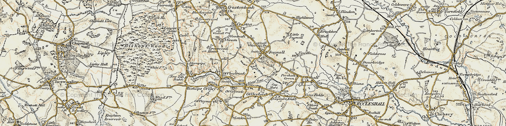 Old map of Sugnall in 1902