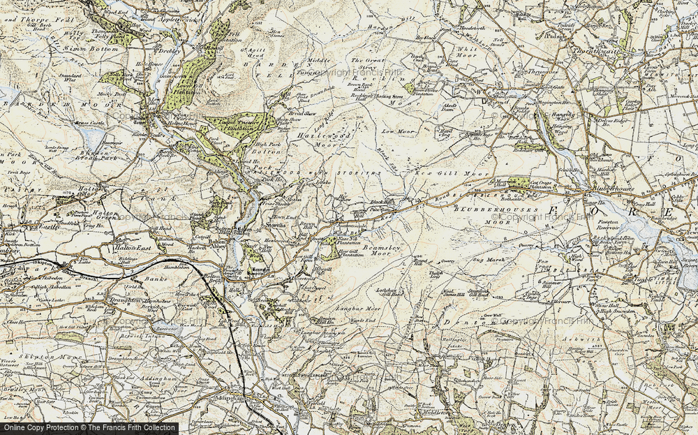 Old Map of Historic Map covering Beamsley Moor in 1903-1904