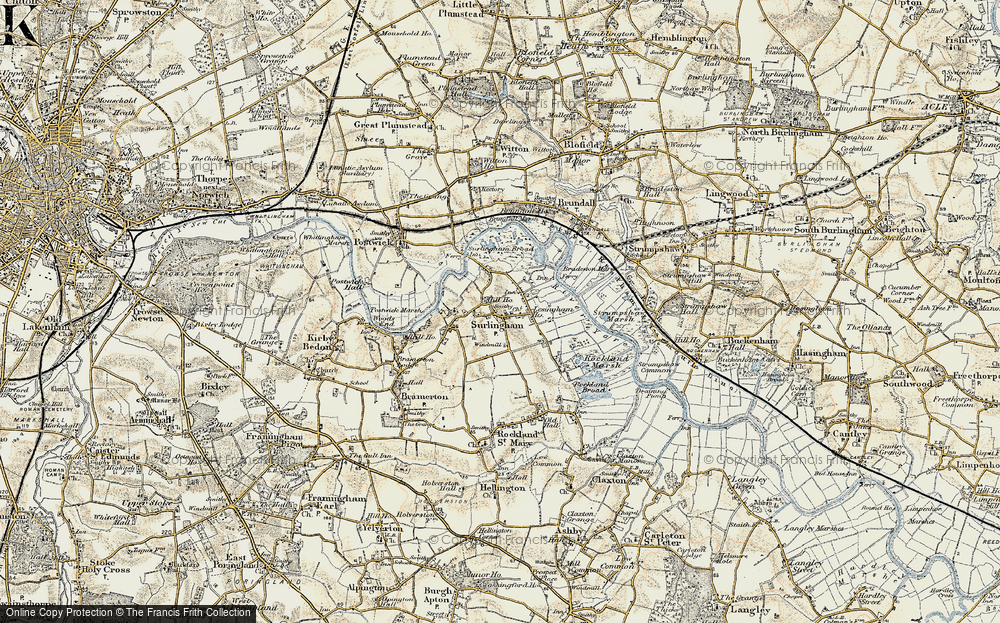 Old Map of Surlingham, 1901-1902 in 1901-1902