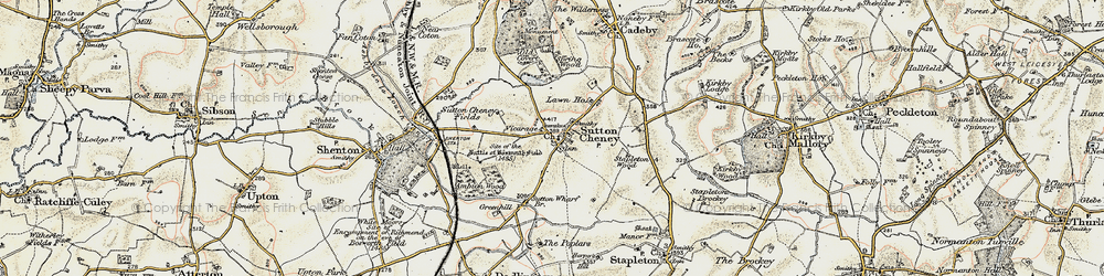 Old map of Sutton Cheney in 1901-1903