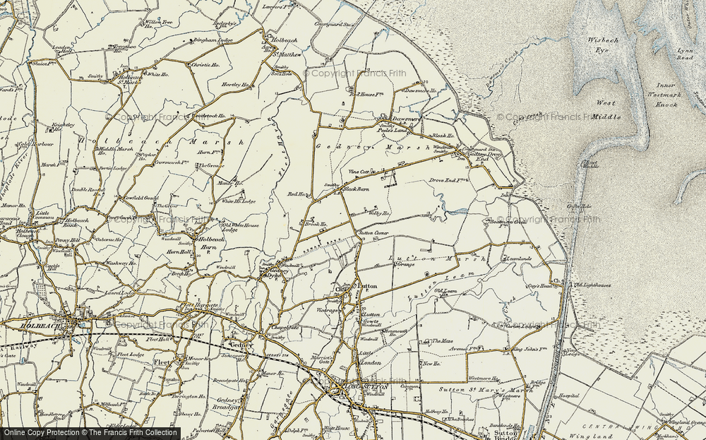 Old Map of Historic Map covering Lutton Marsh in 1901-1902