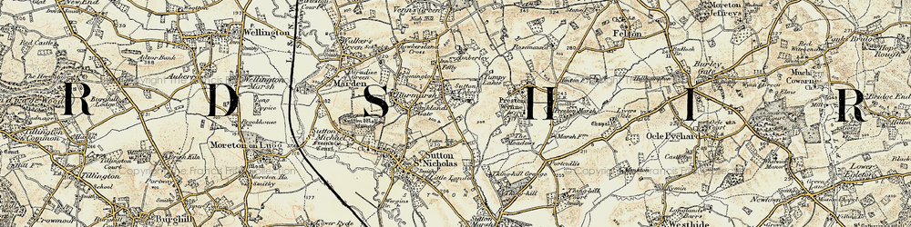Old map of Sutton Lakes in 1899-1901