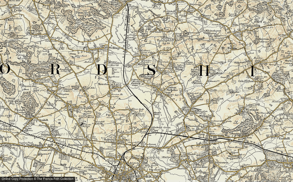 Old Map of Historic Map covering Sutton Walls in 1899-1901