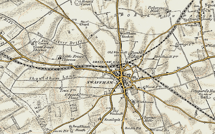 Old map of Swaffham in 1901-1902
