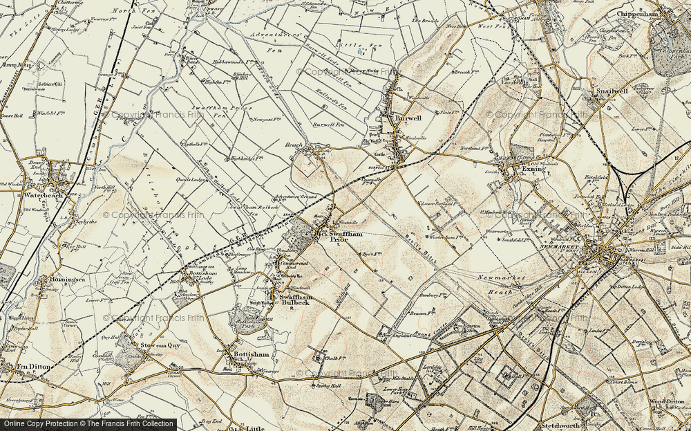 Old Map of Historic Map covering Beacon (Cesarewitch) Course in 1899-1901