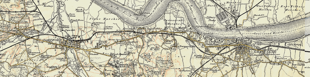 Old map of Swanscombe in 1897-1898