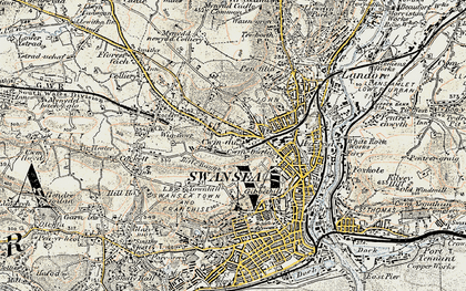 Old map of Swansea in 1900-1901