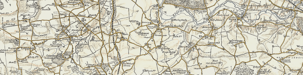 Old map of Swanton Morley in 1901-1902