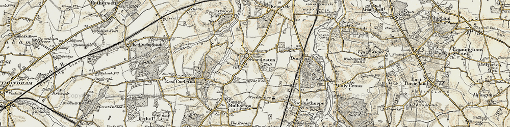 Old map of Swardeston in 1901-1902