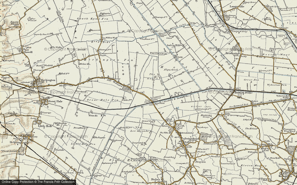 Old Map of Historic Map covering Algarkirk Fen in 1902-1903