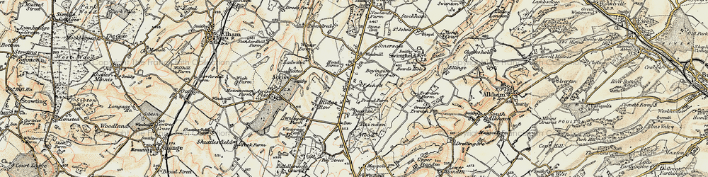 Old map of Swingfield Minnis in 1898-1899