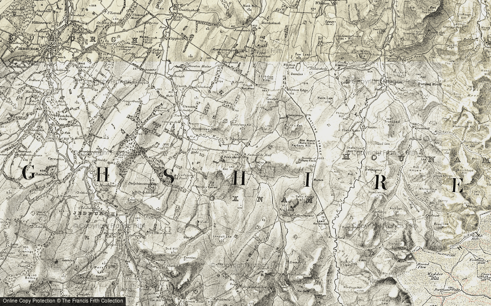 Old Map of Historic Map covering Bloodylaws Hill in 1901-1904