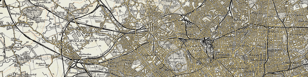 Old map of Swiss Cottage in 1897-1909