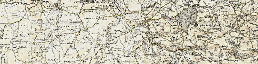 Old map of Taddiport in 1900