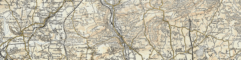 Old map of Taffs Well in 1899-1900