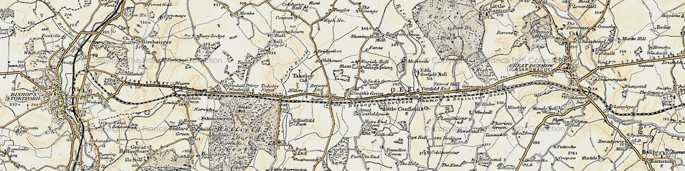 Old map of Takeley in 1898-1899