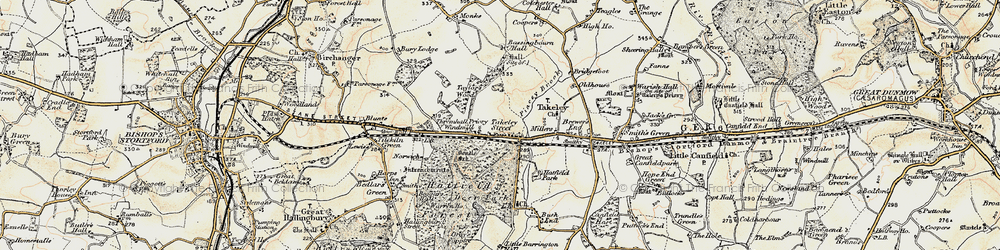 Old map of Takeley Street in 1898-1899