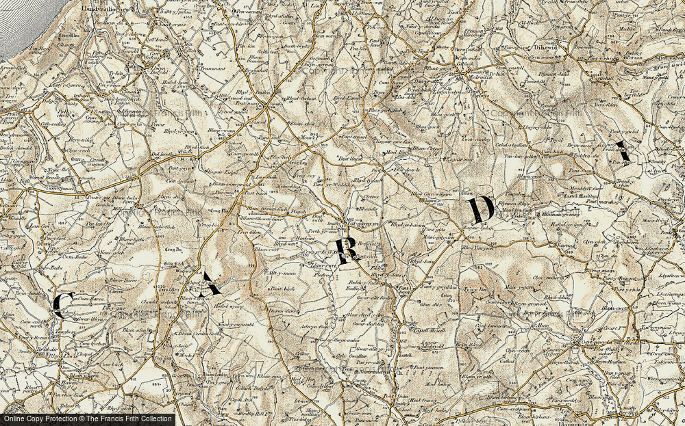 Old Map of Historic Map covering Blaenglowonfach in 1901