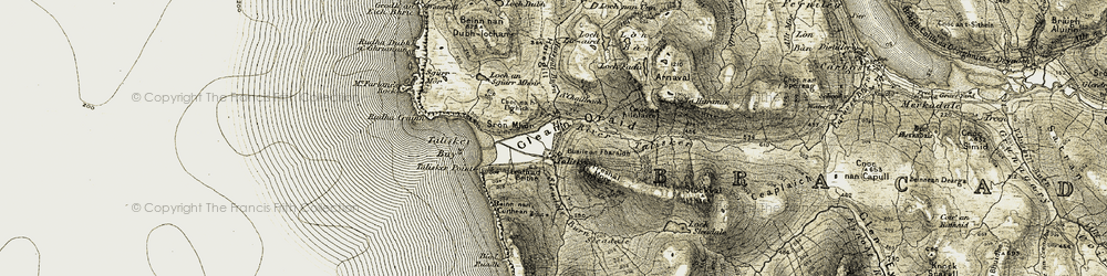 Old map of Buaile an Fharaidh in 1908-1909