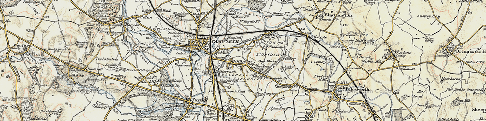 Old map of Tamworth in 1901-1902
