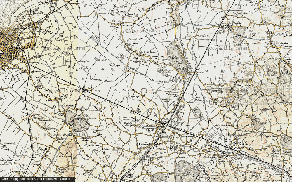 Old Map of Historic Map covering Burscough Moss in 1902-1903