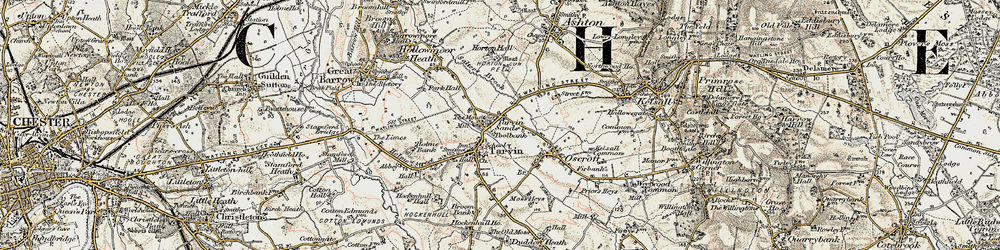 Old map of Tarvin Sands in 1902-1903