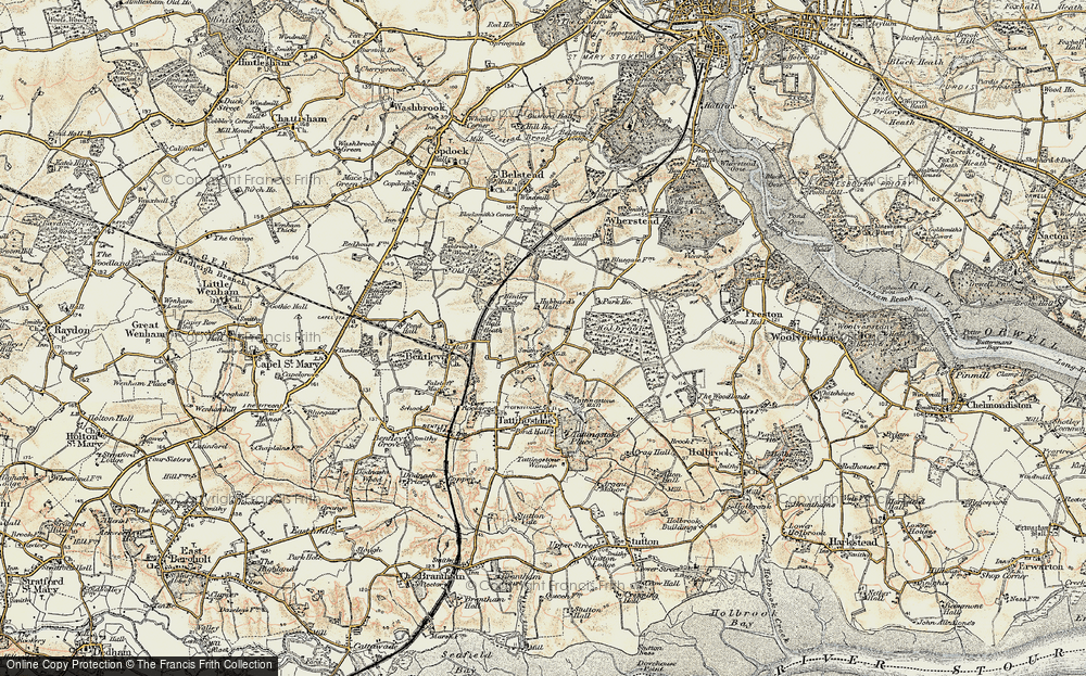 Old Map of Tattingstone White Horse, 1898-1901 in 1898-1901