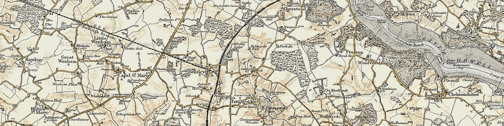 Old map of Tattingstone White Horse in 1898-1901