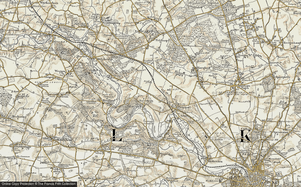 Old Map of Taverham, 1901-1902 in 1901-1902